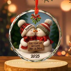 Personalized Snowman Couple Ornament, 2025 Christmas Ornament, Mr And Mrs ornament, Wedding Ornaments, Engagement Gift, Newlywed Gifts