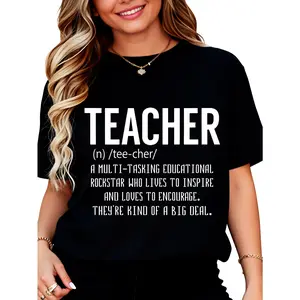 Unisex Cotton Teacher Definition Print T-Shirt - Planet-Themed, Perfect Fit for Teacher's Day (Men's Tops Category, Pair with Matching Bottoms)