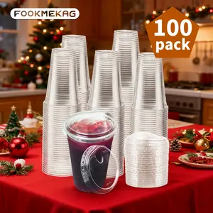 Plastic cup with lid,12-24 ounces [100sets], transparent disposable PET large package,suitable for desserts,smoothies,takeout drinks.A convenient cold drink cup for carrying.It is an ideal choice for Christmas and Thanksgiving events.iced coffee ice latte