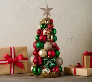 QVC Kringle Express 24" Lit Shatterproof Ornament Tree with LED Lantern & Incandescent Bulbs for Christmas Party Decoration
