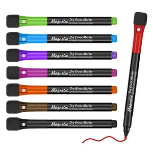 Magnetic Dry Erase Whiteboard Markers, 8 Count Colorful Fine Tip Thin Dry Erase Markers with Eraser for Home Office School Supplies