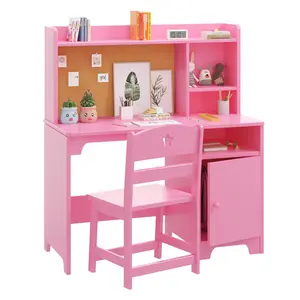Garvee Wooden Study Desk with Chair, Hutch, and Storage Cabinet - Versatile Writing Desk and Computer Workstation Suitable for Ages 3-12, Perfect for Bedroom or Study Area