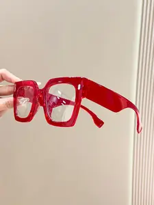 Plastic Frame Big Square Transparent Clear Lens Glasses, Classic Modern Minimalist Design for Men & Women, Daily Office Reading Phone Use