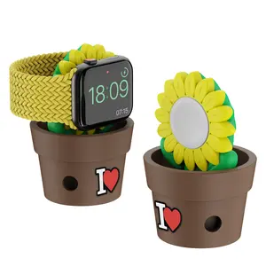SIKAI Skin-Friendly Silicone Watch Stand Cute Plant Charger Holder for Apple Watch Ultra/9/8/7/6/5/4/3/2 SE/Samsung Watch Ultra/7/6/5/FE/4/3 Wearable Wearable Christmas 2024 ornament  Chargeable Smart Watch