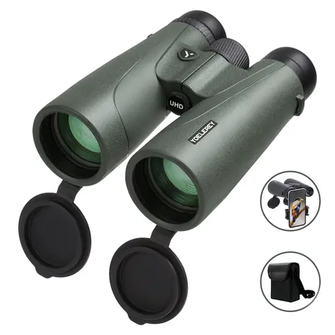 Yoelerey 15x52 UHD High Definition Binoculars for Adults - Fully Multi-Coated, High-Powered, Day/Night Vision, iPhone Ready, with Phone Adapter, Case, Quick-Release Straps, Cloth - Hunt Gear, Compact Long Range, Star Binoculars for Dads