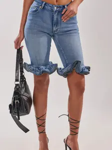 Women's Best-Selling Ruffled Skinny Cropped Jeans