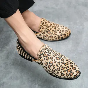 Men's stylish leopard print metal rivet slip-on loafers large size flats.Casual to semi-formal shoes suitable for business, parties and nightlife, casual shoes| durable shoes
