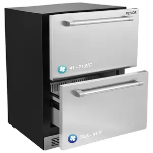 【Father's Day】VEVOR 24" Undercounter Refrigerator, 2 Drawer Wine Refrigerator with Different Temperature, 4.87 Cu.ft. Capacity, Waterproof Indoor and Outdoor Under Counter Drawer Fridge for Home and Commercial Use