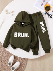 boys' fashionable fall & winter hoodie set, thick casual fitted long sleeve top, cute print pullover, outdoor essential