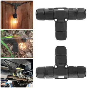 2pcs Power Cable Connector, 3way 3pin Junction Box, Outdoor Cable Connector for Underground/Outdoor Wiring, Screwless Installation, Suitable for Cable Diameter 5mm-9mm & 9-12mm