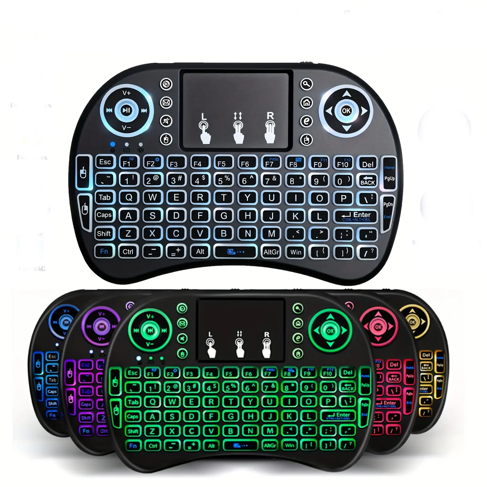 Mini Wireless Computer Keyboard with Touchpad, 2.4g, 7 Color Backlight, Backlit Wireless Keyboard, Plug-And-Play, Rechargeable, Multifunctional Keyboard, for Android TV Box, Smart TV, Ps3, Portable Keyboard