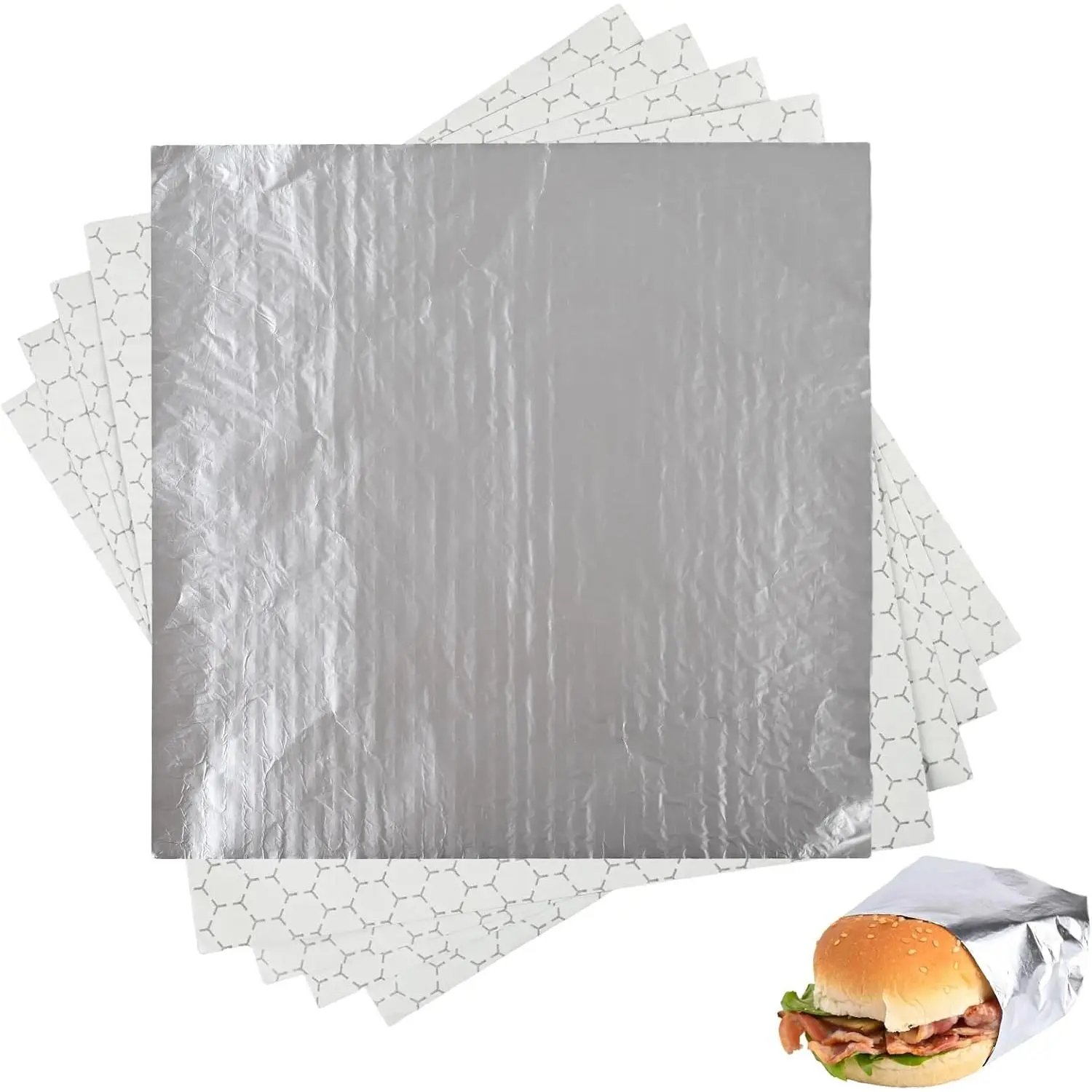 50 Pack Kitchen Insulated Foil Sandwich Wrap Sheets, 12"x12" Pre-Cut Foil Paper for Hot Dogs, Burgers, Water-Resistant, Heat & Cold Insulation for Freshness