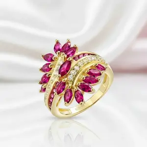 Marquise-cut Ruby Leaf Ring