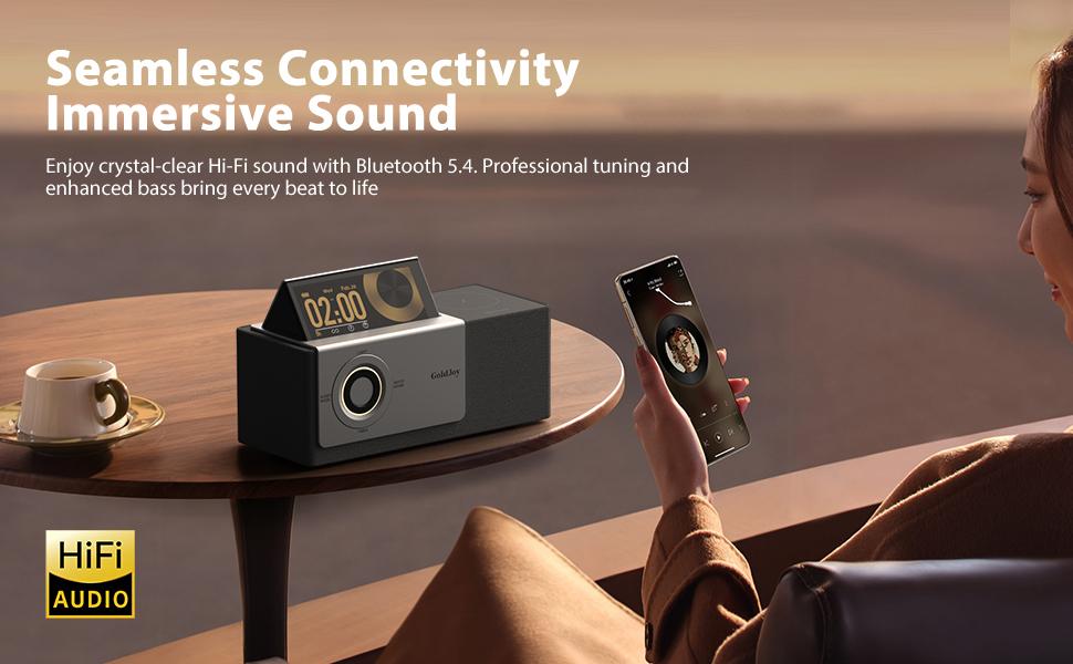 GoldJoy Flip-Up Display Screen Bluetooth Speaker, 7-in-1 Wireless Charging Station, Romantic Sunset Lamp, White Noise, Portable Bedside Speaker, Deep Bass Stereo Sound, Aesthetic Bedroom Decor, TikTok Home Gadget, Portable Outdoor Mini Bluetooth Speaker A