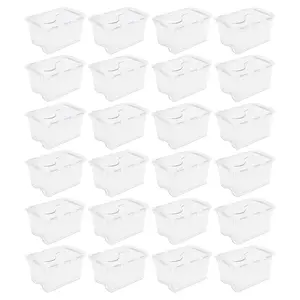 Sterilite 48 Qt Hinged Lid Storage Box Plastic Stackable Bin with Lid, 24 Pack