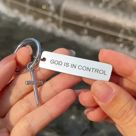 GOD IS IN CONTROL Inspire Keychain with Clear Message and Cross Charm for Everyday Use - Meaningful Accessory for Faith and Inspiration
