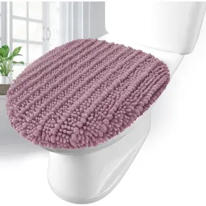 Soft Chenille Bathroom Toilet Lid Cover 17.5x15, Machine Washable Seat Covers, Stays in Place Non-Slip Backing, Fits  Round, Elongated and Oblong , Accessories Decor, Deep Plum
