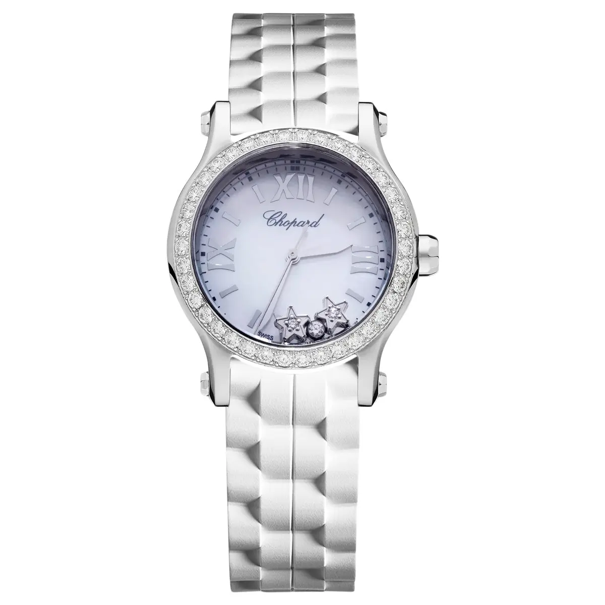 Chopard Happy Sport 30mm Stainless Steel Quartz Aftermarket Diamond Bezel & Floating Stars WHT024565