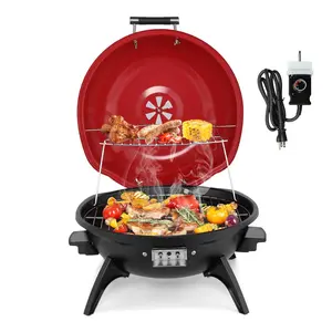 【Summervibes】Electric Countertop BBQ Grill, Portable Double Layer Indoor/Outdoor Electric Grill for Indoor & Outdoor Use, 1600W, Red