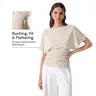 OGL Women's Boatneck Batwing Sleeve Top - Sandwashed Modal Side Ruched Flattering Shirt Quiet Luxury Wrinkle-Resistant Spring Summer half sleeve tee Blouses Womenswear Fall Deals For You