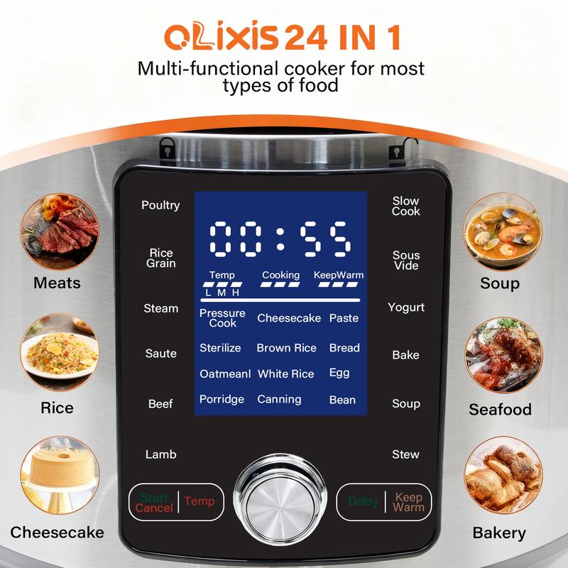 Electric Pressure Cooker 8Quart, 24 Functions in 1, Stainless Steel Pressure Cooker for Canning, Slowcook, Yogurt, Steam, Rice Grain, Soup, Bean, Poultry, Beef, Bake, Stew, Porridge