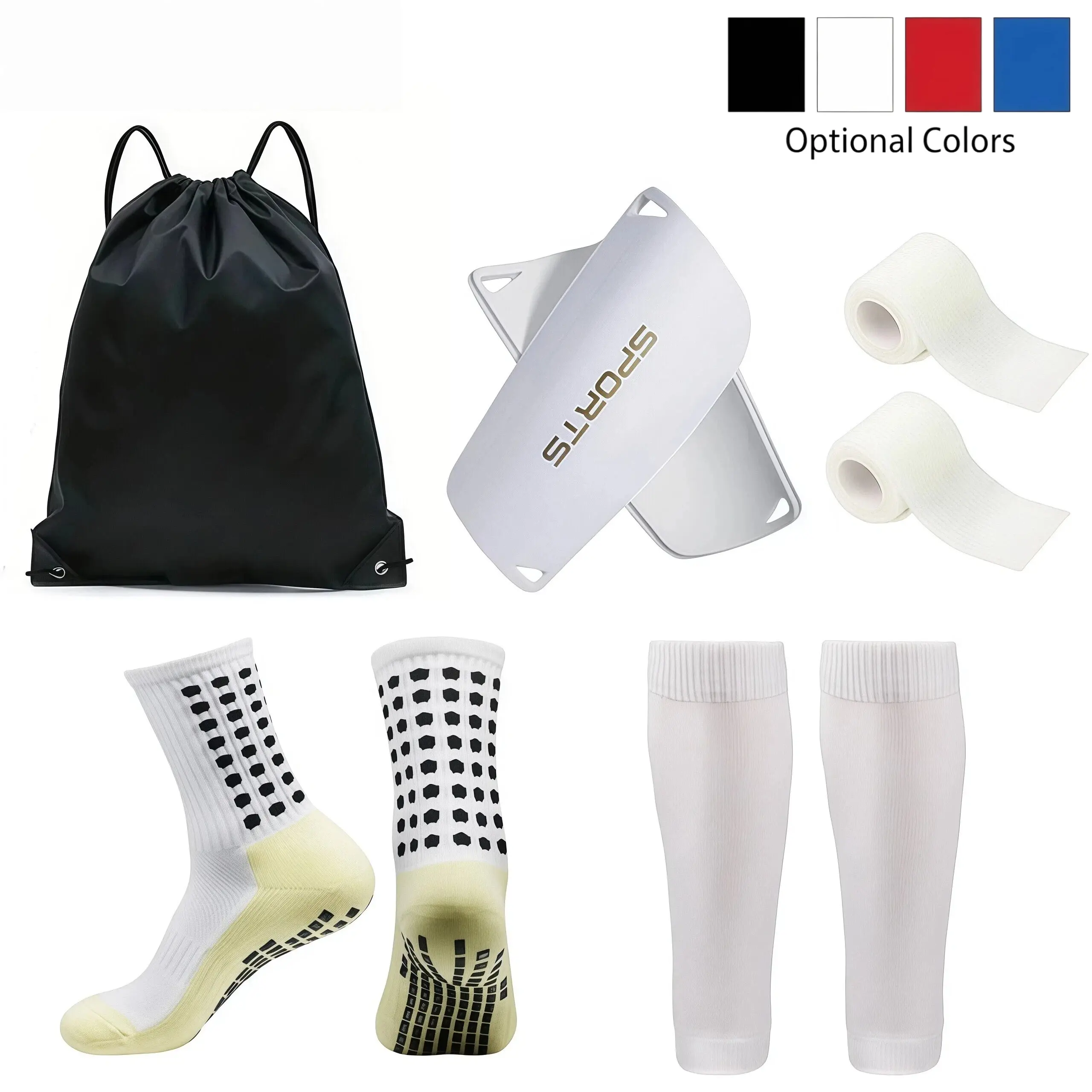 Unisex Football 5-Piece Shin Guard Set - Football Accessories Including Grip Soccer Socks, Calf Sleeves, Sports Tape, Carry Bag - Complete Training Gear Kit for Adults