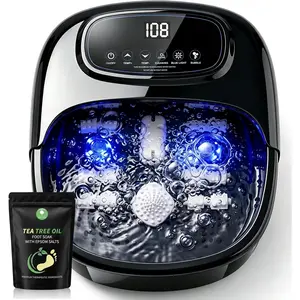Foot Soaking Tub with Ozone UV, Foot Spa Bath Massager with Heat and Bubbles, Custom Temp Control, Pressure Rollers for Tired Feet, Gift Set for Parents Couples (Black)