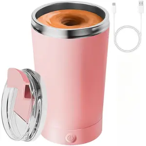 Automatic Self Stirring Mug With Lid Electric High Speed Mixing Cup 400ML Rechargeable Stainless Steel Beige Reuse Washable Coffee Mixer Cup