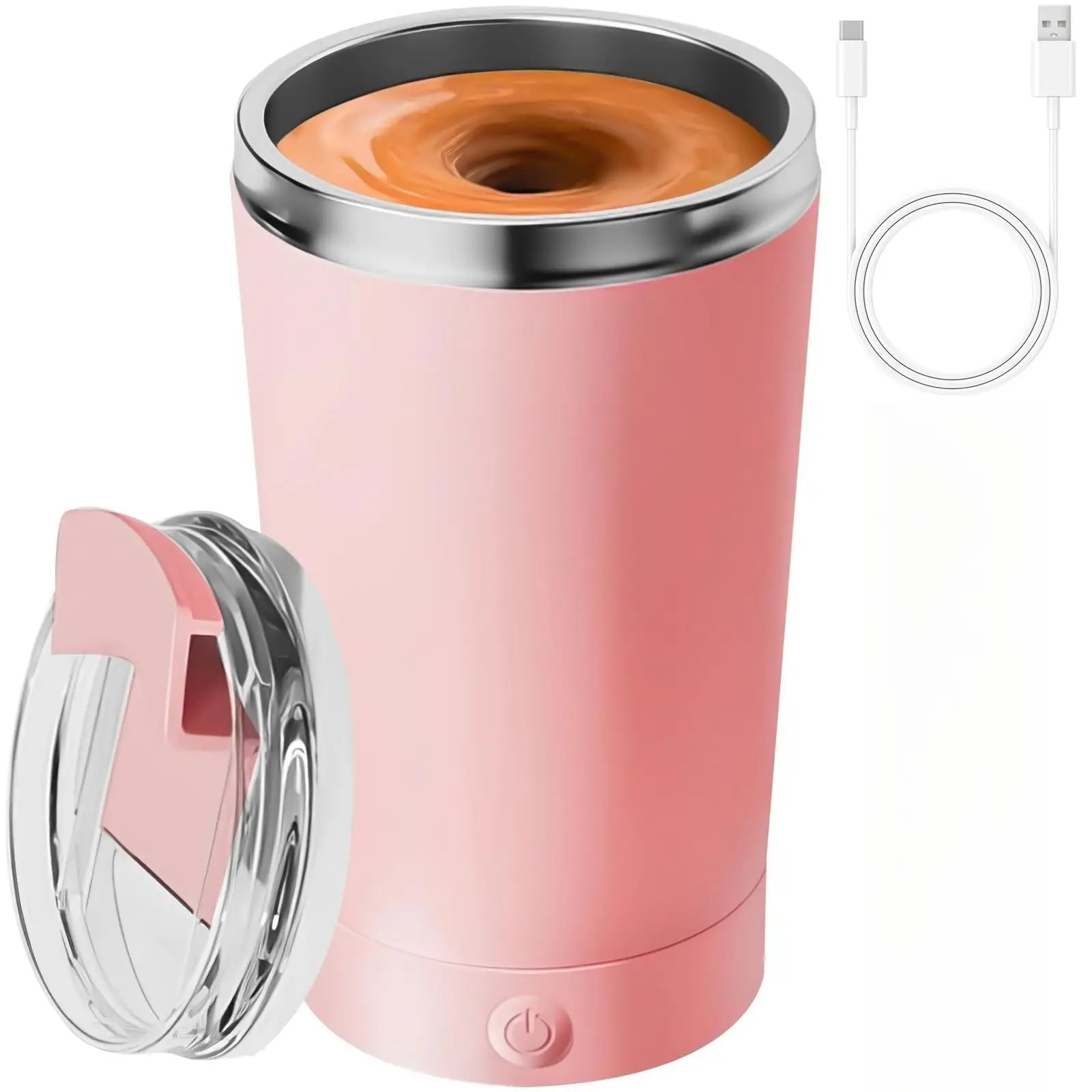 Automatic Self Stirring Mug With Lid Electric High Speed Mixing Cup 400ML Rechargeable Stainless Steel Beige Reuse Washable Coffee Mixer Cup Stylish D