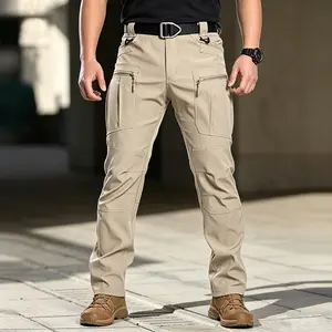 Men's Elastic Ripstop Stretch Work Pants, Straight Fit Utility Trousers