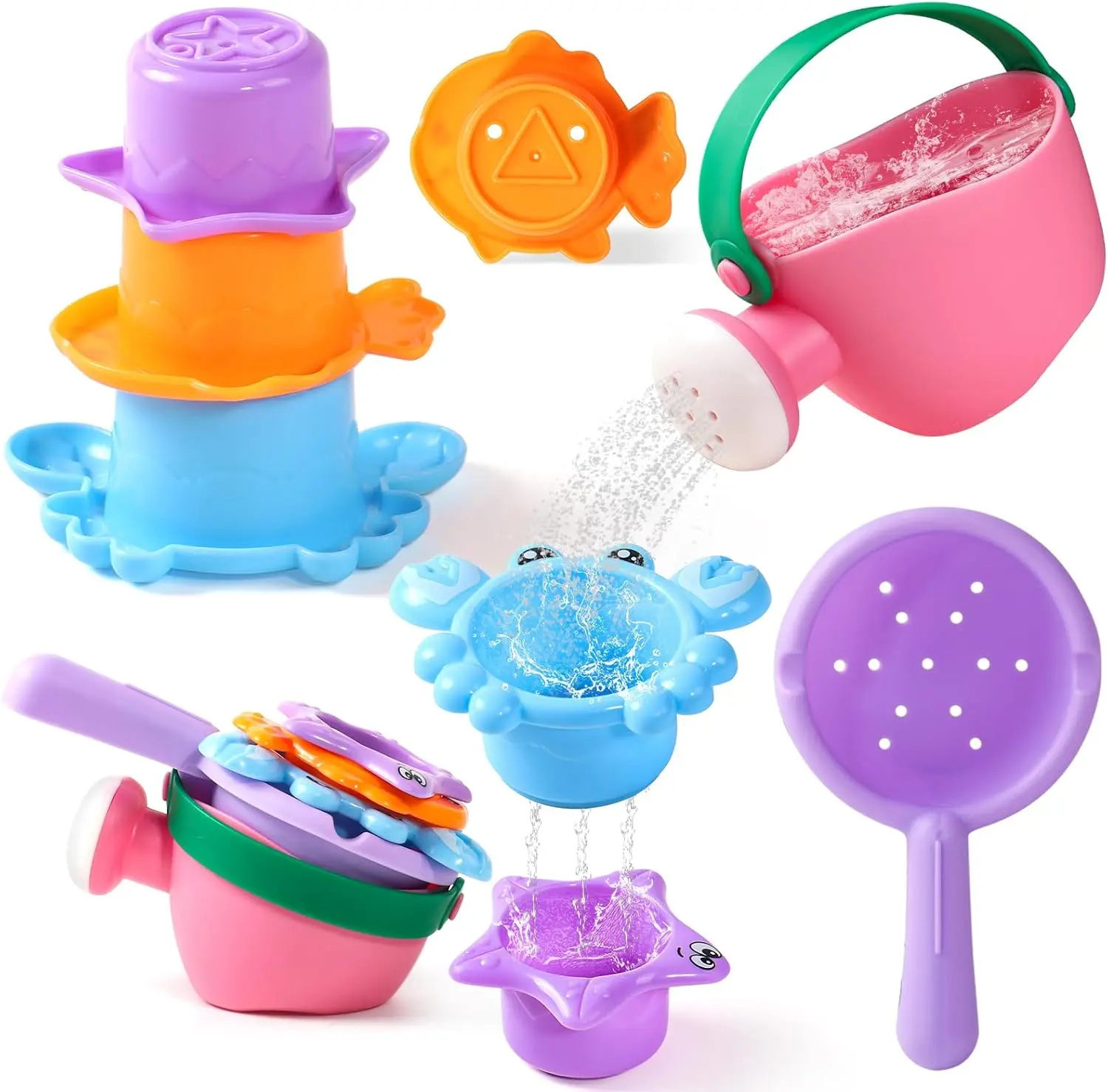 Baby Bath Toys for Kids Ages 1-3 5 PCS Toddler Bath Toys Mold Free for 2-4 Bathtub Sand Beach Pool Water Toys for 1+ Year Old Girl Gifts (Color Random) toddler  toys babychristmas  gift sensory ball gifts  9  month  olds stacking  ring interactive rattle
