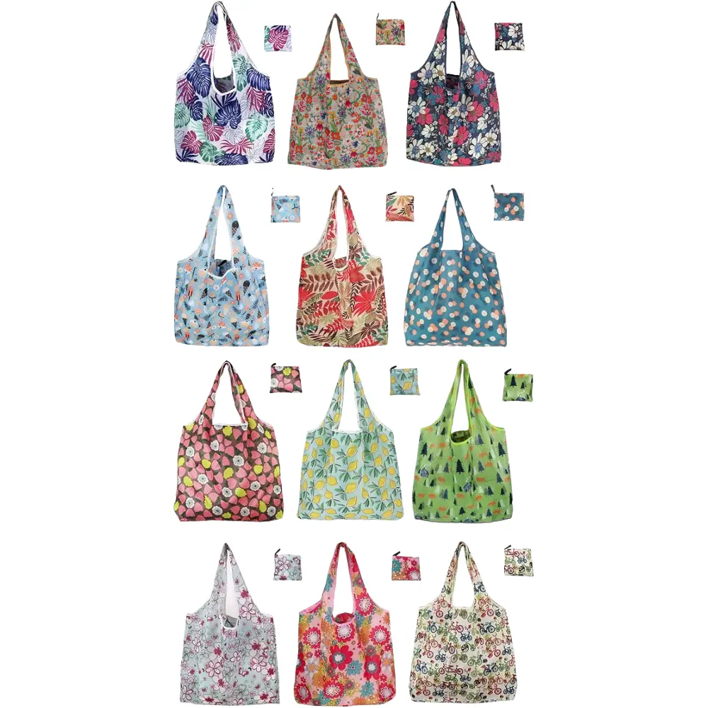 12 Packs Reusable Grocery Bags Heavy Duty with Handles, Reusable Shopping Bags for Women, Foldable, Washable for Store, Travel