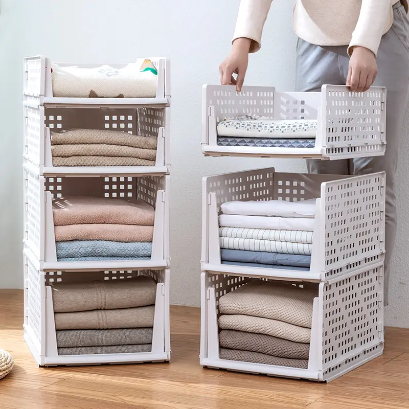 Foldable Polypropylene Drawer Basket with Slide Rail, Anti-Tip Thick PP Material, Breathable Hollow Design, Easy Pull-Out Layered Storage for Closet, Wardrobe Organization of Clothes, Towels