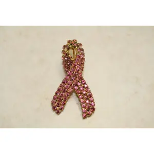 Breast Cancer Brooch, Pink Rhinestone Crystal Awareness Ribbon Pin Brooch
