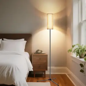 Modern Linen Lampshade LED Floor Lamp, Adjustable Leds, Adjustable Reading Light, 3000k-6000k Brightness, Ideal for Living Room Bedroom Office