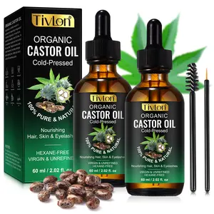 Tivlon Organic Castor Oil 60ml/2 bottle, hair care essential oil, skin care oil, nail care oil, massage oil, hydrating, brightening, gentle and safe, suitable for all parts of the body, daily care essential oil