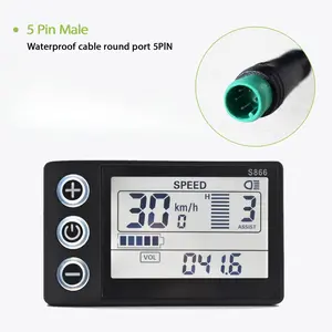 S866 5pin Electric Bicycle Digital Display E-Scooter Cable Computer Speedometer Waterproof Ebike Controller Connection, Uart 2 Protocol Only