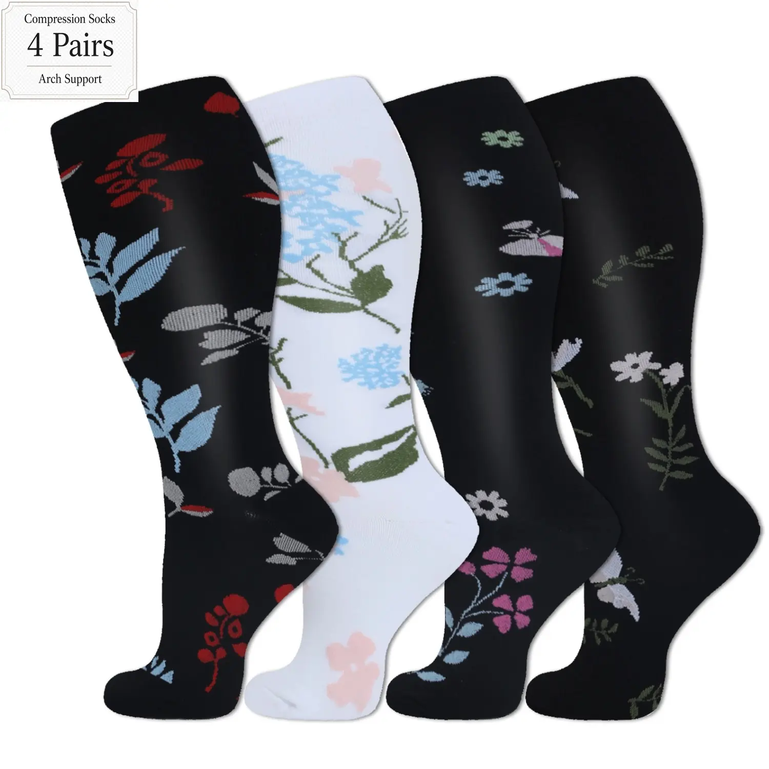 Compression Socks 4 Pairs Plus Size For Women & Men(15-20mmhg),Breathable, Soft And Supportive,Supports Legs For Running、Standing、Walking、Travel