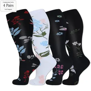 Compression Socks 4 Pairs Plus Size For Women & Men(15-20mmhg),Breathable, Soft And Supportive,Supports Legs For Running、Standing、Walking、Travel