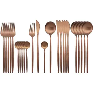 Rose  Silverware Set, 24 count Stainless Steel Copper Flatware Set Cutlery Sets, Include  Fork Spoon Teaspoon, Service for 6 (Matte Rose )