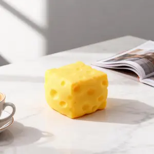 Square Cheese Squeeze Toy, Soft Novelty Bounce Sensory, Stress Relief Fidget, Helps Relax Focus, Adult Sensory Cheese Block, Food Theme Stress Ball