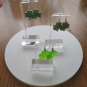 St. Patrick's Day Shamrock Earrings with Nickel Free Hooks Green Glitter Design Silver Tone Handcrafted for Comfort