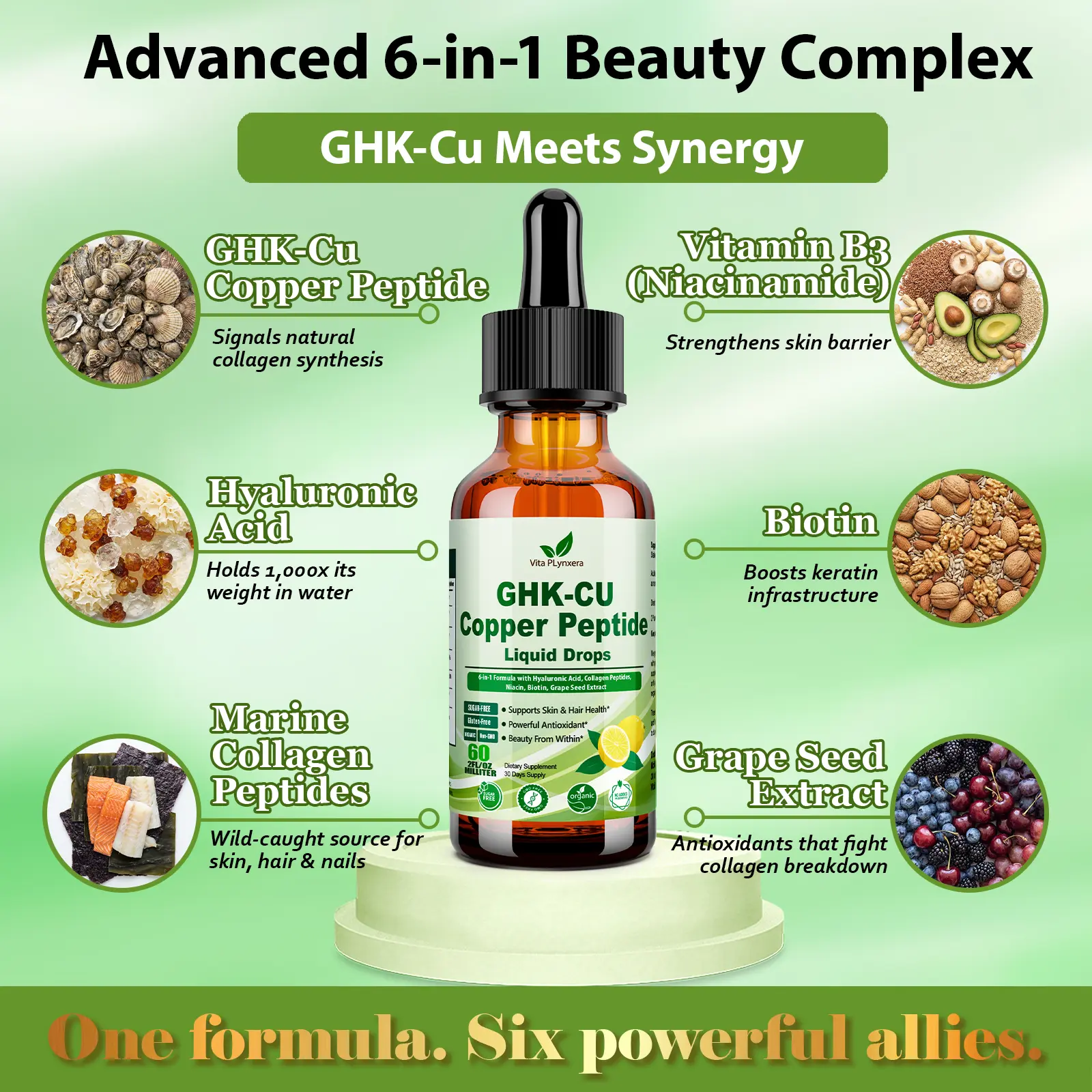 GHK-CU Peptide Supplement Liquid Drops, Premium 6-in-1 GHK CU Copper Peptides w. Marine Collagen Hyaluronic Acid Biotin for Anti-Aging, Skin Hair Growth Support, Oral DropsWomen Men - TikTok Shop GHK-CU Peptide Supplement Liquid Drops, Premium 6-in-1 GHK CU Copper Peptides w. Marine Collagen Hyaluronic Acid Biotin for Anti-Aging, Skin Hair Growth Support, Oral DropsWomen Men - TikTok Shop