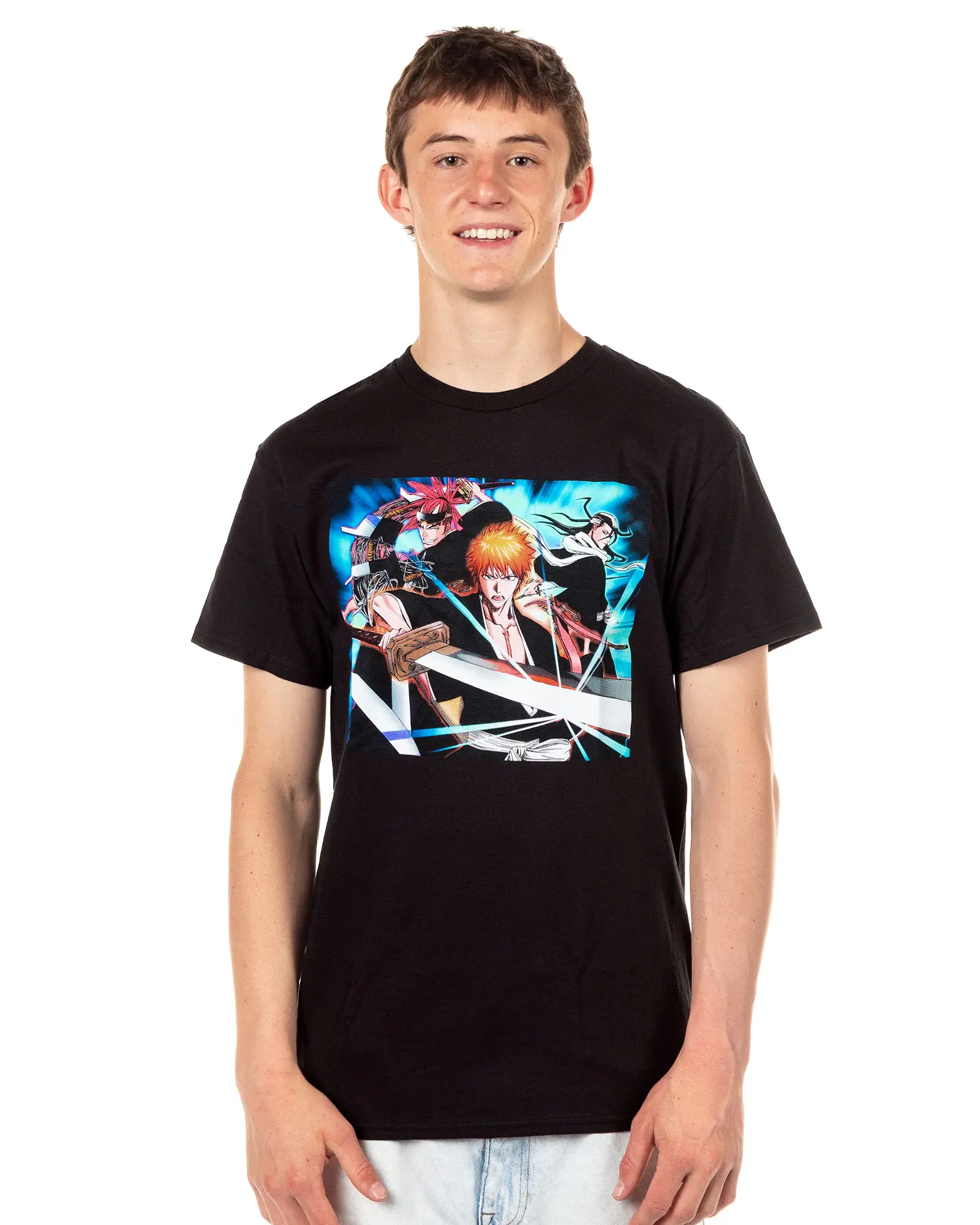 Men's Bleach Anime Graphic T-Shirt - Casual Short Sleeve Crewneck Top with Ichigo, Renji & Byakuya - Breathable Cotton, Relaxed Fit, Classic, Crew Neck, Menswear, Fabric