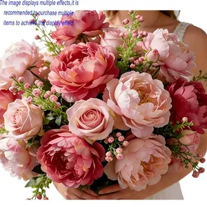 Set of 2 Lifelike Double-Pink Artificial Peony Bouquets — Everlasting Faux Decorative Flowers Perfect for Indoor & Outdoor Decor, Birthday Parties, Gatherings, Venue Decoration, Weddings, and Windowsills; An Ideal Holiday Gift.