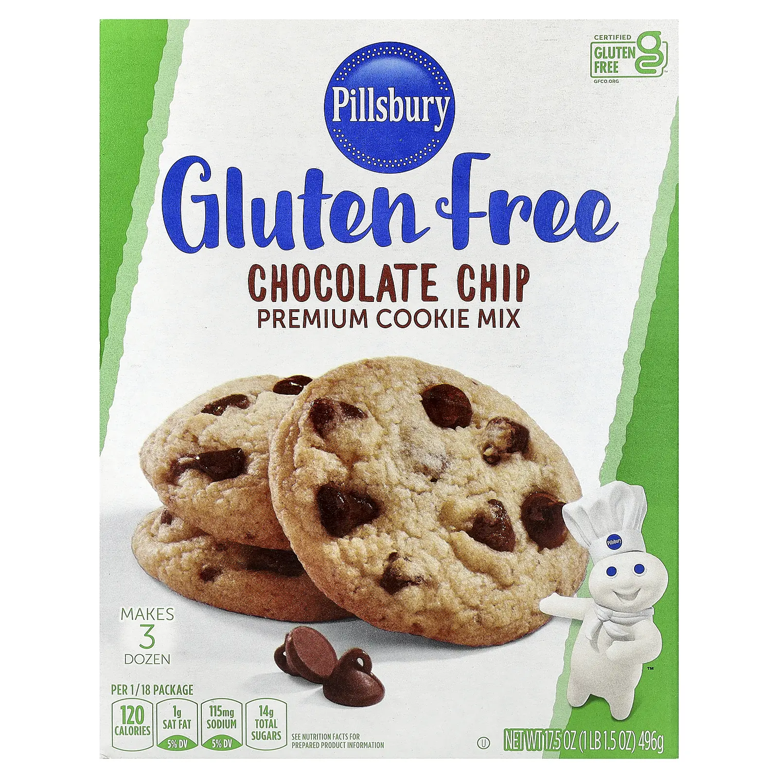 Pillsbury Gluten Free Chocolate Chip Premium Cookie Mix, 17.5 oz (496 g)