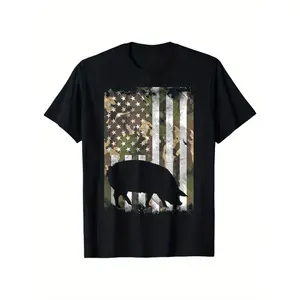 Pig Print, Men's Cotton T-shirt, Graphic Tee Men's Outdoor Clothes, Men's Clothing, Casual Short Sleeve Crew Neck T-shirt, Tops For Men, Gift For Men made in usa