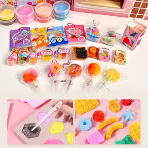 DLMdilemu Gummy Sand DIY Kit with Mold Craft Tray Miniature Snacks Adorable Keychain Realistic Fidgets for Girls Great Gift Precision Pens Durable Drawing Pad Colored Markers