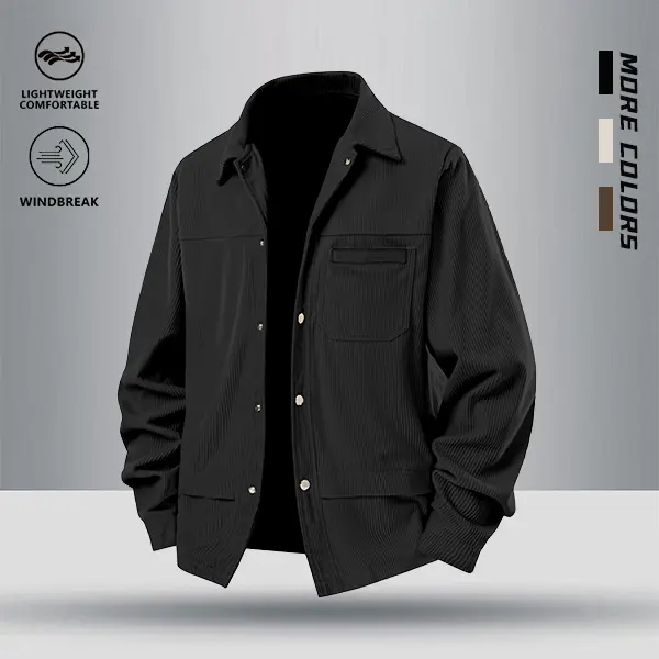 Men’s multicolor vertical-stripe work jacket with turn-down collar and multiple pockets — lightweight, comfortable casual outerwear suitable for daily commuting, outdoor activities, streetwear, and transitional spring/autumn wear.