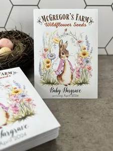 25 Peter Rabbit in Pink Customizable Wildflower Seed Packet Favors for Baby Showers, Birth Announcement, Wedding, Bridal Shower, Child's Birthday Party Favors